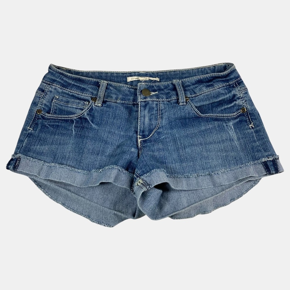 Forever 21 Womens Denim Jean Shorts Size 25 Blue Cuffed Raw Hem Casual Summer